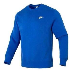NIKE Blue Sportswear Club Fleece Crewneck Long Sleeve Pullover Sweatshirt Size S